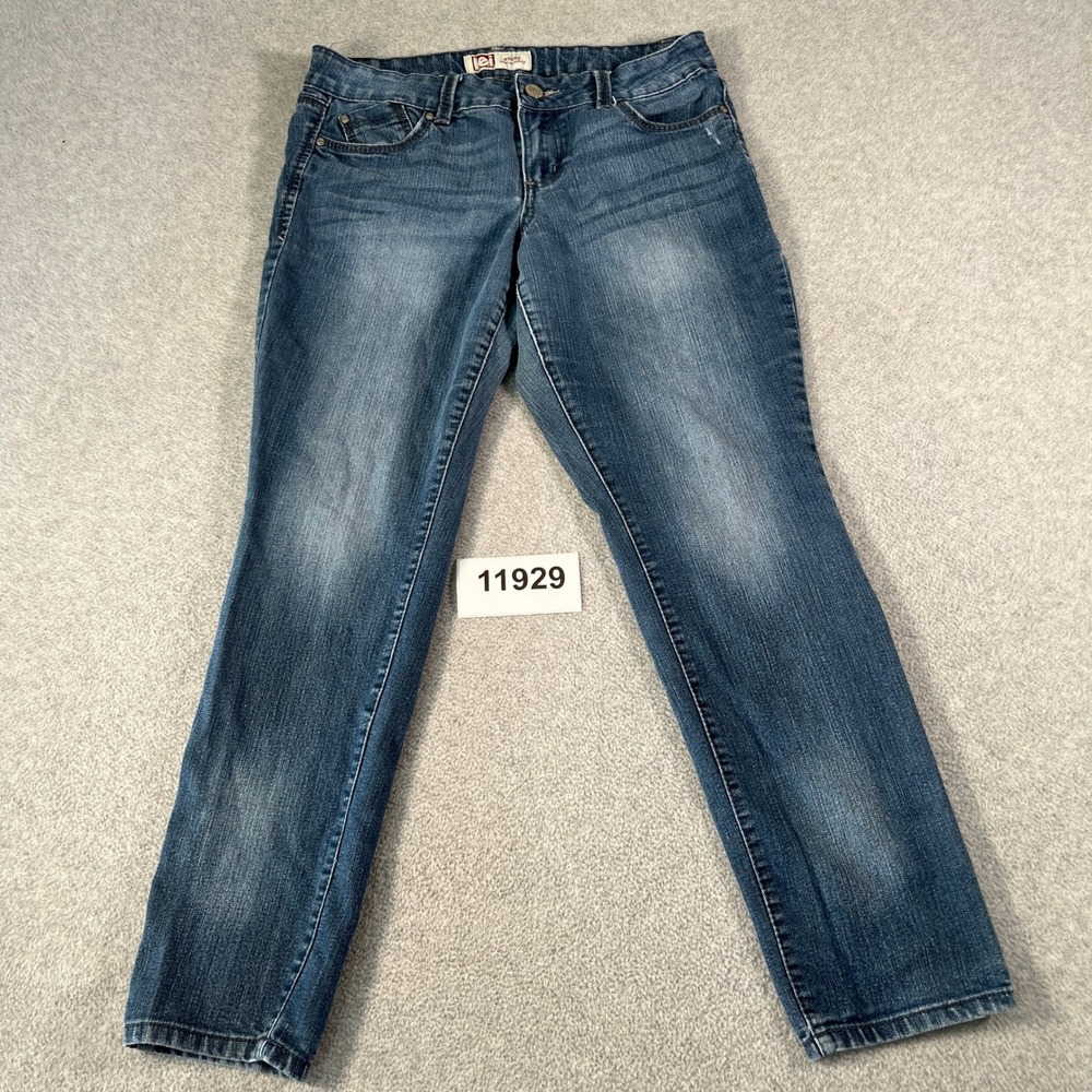 Lei Ashley Lowrise Skinny Leg Jeans Women 13 Short Blue Denim Cotton Medium Wash